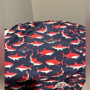 Moncler Men's Swim Trunks - Red and Navy Shark Print